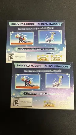 2 Brand NEW Shiny Koraidon & Miraidon Pokemon Scarlet Violet Gamestop code cards - Image 1