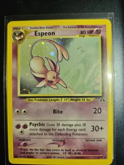 Espeon Neo Discovery Holo Rare Pokemon Card 1/75 NM Partial Swirl In Left Corner - Image 1