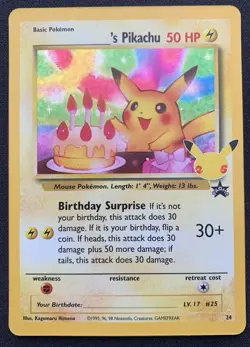 Pokemon Celebrations 25th Anniversary Pikachu Birthday Surprise Black Star Promo - Image 1