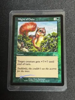 Might of Oaks MTG Foil Green Instant +7/+7 Enhancement Card - Image 1