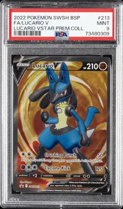 2022 POKEMON SWSH BLACK STAR PROMO #213 FULL ART/LUCARIO V PSA 9 - Image 1