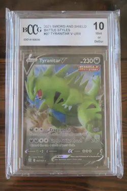 POKEMON 2021 SWORD & SHIELD BATTLE STYLES TYRANITAR V URR 097/163 BCCG 10 MINT - Image 1