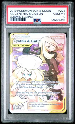 Pokemon Cynthia & Caitlin Full Art Tag Team Cosmic Eclipse 228/236 PSA 10 - Image 1