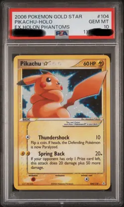 2006 Pokemon Gold Star Pikachu #104 PSA 10 Gem Mint - 11M Cert || Swirl - Image 1