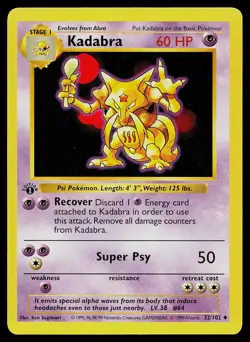 Pokemon Card - Kadabra Base Set (Shadowless) 32/102 1st Edition - Image 1