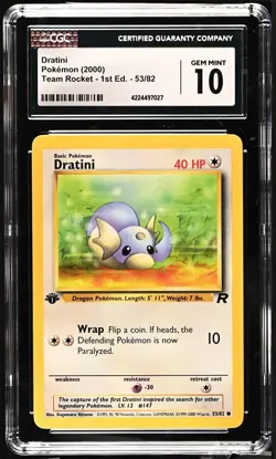Dratini 53/82 1st Edition Pokemon Team Rocket CGC 10 Gem Mint - Image 1
