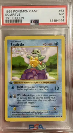 Pokemon 1999 Squirtle 1st Edition Base Set #63 PSA 7 - Image 1