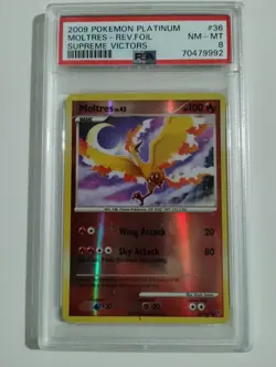 2009 Pokemon Platinum Supreme Victors Moltres Reverse Foil PSA 8 Graded NM Mint - Image 1
