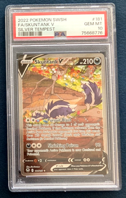 Pokemon Card PSA 10 Skuntank V 181/195 Silver Tempest Alt Art Full Art Holo 2022 - Image 1