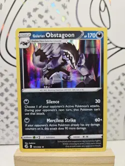 Galarian Obstagoon 161/264 Fusion Strike Holo Error Square Cut Corner Pokemon - Image 1