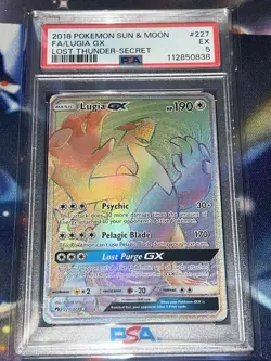 2018 Pokemon Sun Moon Lugia GX #227 Lost Thunder Secret PSA 5 - Image 1