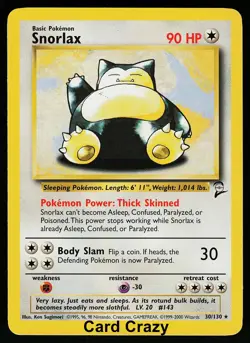 Snorlax 30/130 - Base Set 2 - Rare WoTC Pokemon Card - Near Mint (NM) - Image 1