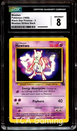 CGC 8 NM-MINT Mewtwo # 3 WB Movie WOTC Black Star PROMO Pokemon Card - Image 1