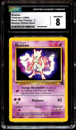 CGC 8 NM-MINT Mewtwo # 3 WB Movie WOTC Black Star PROMO Pokemon Card - Image 2