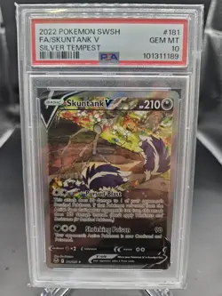 2022 Pokemon SWSH Skuntank V FA #181 Silver Tempest PSA 10 GEM MINT - Image 1