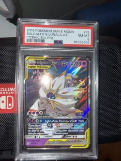 2019 Pokemon Sun & Moon Solgaleo Lunala GX Cosmic Eclipse PSA 8 - Image 1