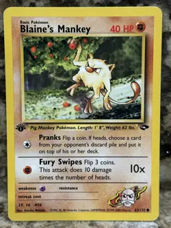 Pokemon Card - Blaine's Mankey Gym Challenge 1st Edition 63/132 Common - LP - Image 1