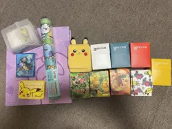 Pokemon Trading Card Deck and Supplies Lot with Sleeves Mats and Cases - Image 1
