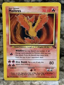 Pokemon Moltres 27/62 WotC Fossil Unlimited Regular Rare LP - Image 1