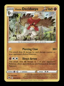 Hisuian Decidueye Holo Holo Rare SWSH10: Astral Radiance 082/189 NM Pokemon NM - Image 1