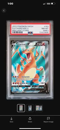 2022 Pokemon FA/Charizard Brillant Stars PSA 8 Error Miscut Alignment dot - Image 4