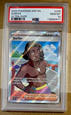 Surfer # 235 PSA 10 2024 Pokemon SSP EN Ultra Rare Trainer Supporter Card - Image 1