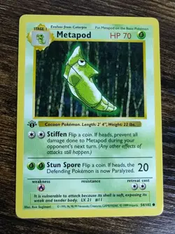 Pokemon Metapod 54/102 1st Edition Shadowless Base NM - Image 1