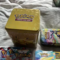 Joblot Pokemon Cards - 100+ 1 Stack Em High Tin, 2 X Small Tins Packets (empty) - Image 2