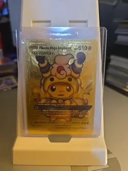 Pokemon Pikachu Mega Ampharos Cosplay 610HP Gold Foil Fan Art Card 007 - Image 1