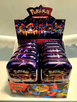 Pokemon TCG Mega Evolution Mini Tin Display 10 Sealed Mini Tins W Display Box - Image 1