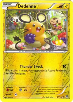 Damaged, English Pokemon Reverse Holo Dedenne - 57/162 - Uncommon - Reverse Holo - Image 1