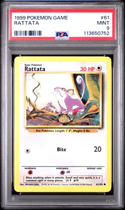 1999 Pokemon Rattata Base Set #61 Basic PSA 9 - Image 1