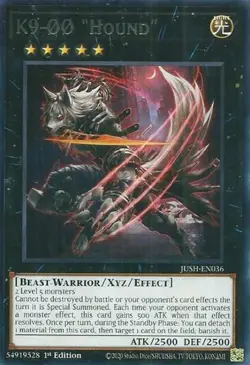 Yugioh! K9-00 "Hound" - JUSH-EN036 - Rare - 1st Edition Near Mint, English - Image 1