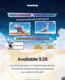 Pokemon Shiny Koraidon Or Shiny miradon GameStop Promo Card NOT REDEEMED - Image 1