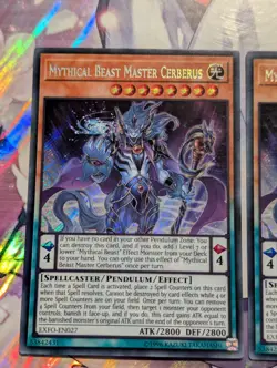 x3 EXFO-EN027 Mythical Beast Master Cerberus Secret Rare Playset Yu-Gi-Oh Card - Image 2