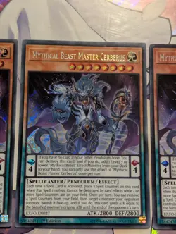 x3 EXFO-EN027 Mythical Beast Master Cerberus Secret Rare Playset Yu-Gi-Oh Card - Image 3