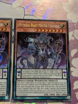 x3 EXFO-EN027 Mythical Beast Master Cerberus Secret Rare Playset Yu-Gi-Oh Card - Image 4