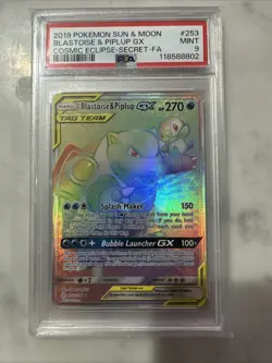 Pokemon 2019 Sun & Moon Cosmic Eclipse #253 Full Art Blastoise Pipplup GX PSA 9 - Image 1
