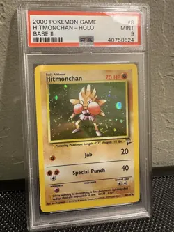 2000 Pokemon Base Set 2 Hitmonchan #8 English Holo 8/130 - PSA 9 MINT w/ Swirl🌀 - Image 1
