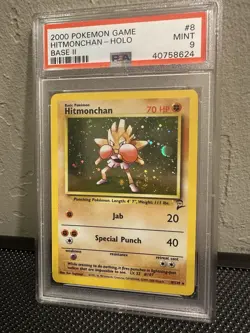 2000 Pokemon Base Set 2 Hitmonchan #8 English Holo 8/130 - PSA 9 MINT w/ Swirl🌀 - Image 2