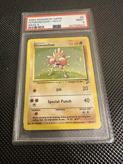 2000 Pokemon Base Set 2 Hitmonchan #8 English Holo 8/130 - PSA 9 MINT w/ Swirl🌀 - Image 4