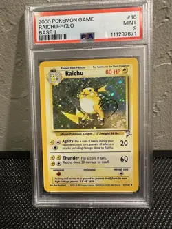 2000 Pokemon Base Set 2 Raichu #16 English Holo Rare 16/130 - PSA 9 MINT - Image 1