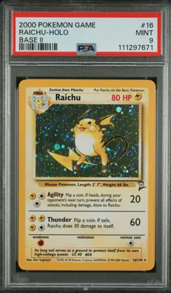2000 Pokemon Base Set 2 Raichu #16 English Holo Rare 16/130 - PSA 9 MINT - Image 2