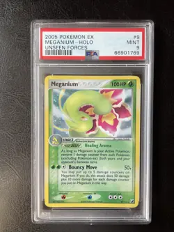 2005 Pokemon EX Unseen Forces #9 Meganium Holo PSA 9 Mint - Image 1