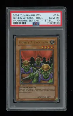 YUGIOH 1st Edition Pharaoh's Servant GOBLIN ATTACK FORCE PSV-094 Ultra R PSA 10 - Image 1