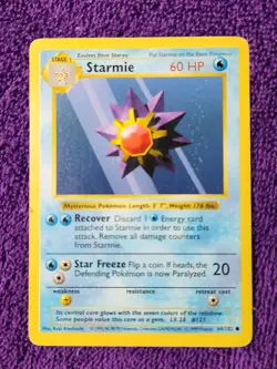 Vintage Starmie 64/102**Shadowless** Base Set Pokemon Card WOTC MP - Image 1