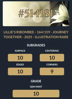 Lillie's Ribombee IR 164/159 - Pokemon SV09 Journey Together ACE 10 GEM MINT - Image 4