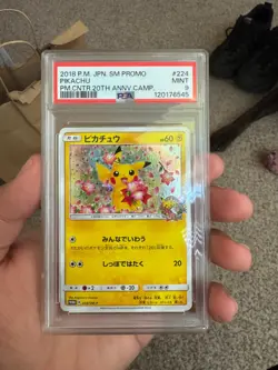 PSA 9 Pikachu 224/SM-P 20th Anniversary Campaign Promo Pokemon Card Japan 2018 - Image 1