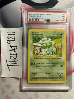 1999 POKEMON GAME SHADOWLESS #44 BULBASAUR PSA 10 - Image 1