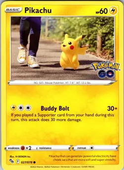 Pikachu 027/078 Common Regular Pokemon GO NM - Image 1